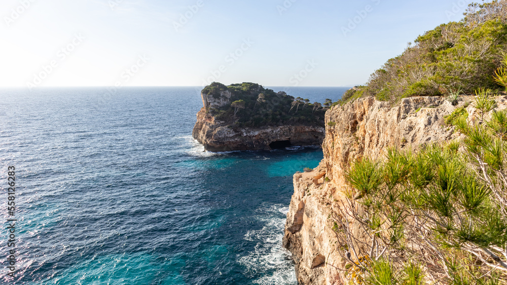 Beaches, cliffs and coves in the Mediterranean Sea on the island of Mallorca Spain. Palma de Mallorca.