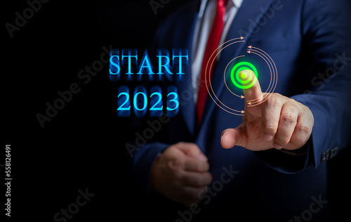 2023 business concept,New year 2023 or start straight concept,positive indicators in 2023,Businessman strategy 2023,running to new 2023 year