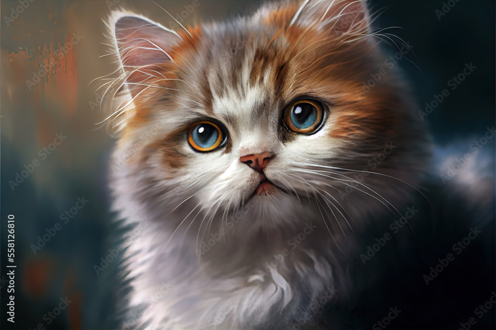 Fototapeta premium funny cute fluffy cat looking straight, illustration
