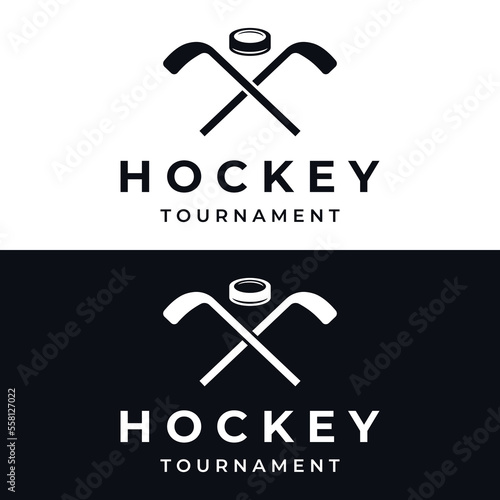 ice hockey sport badge template with hockey ball and stick.For club, tournament,emblem,championship and business.