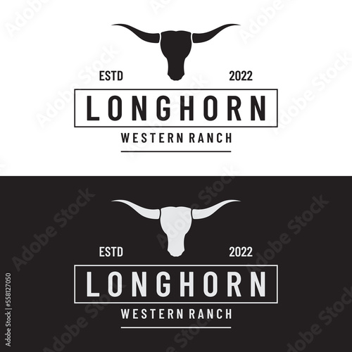 Longhorn bull, cow and buffalo vintage logo template. for badges, restaurant, business.