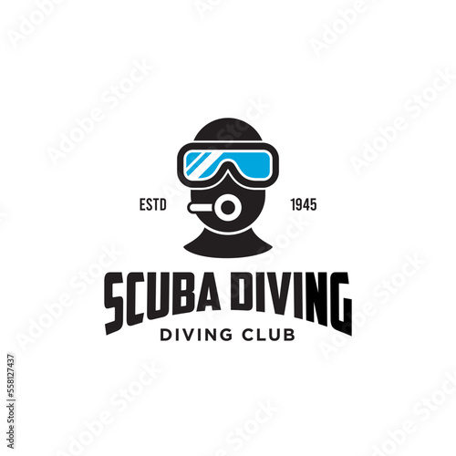 Scuba Diving Vector Logo Design Illustration of Under Water Swimming Equipment 