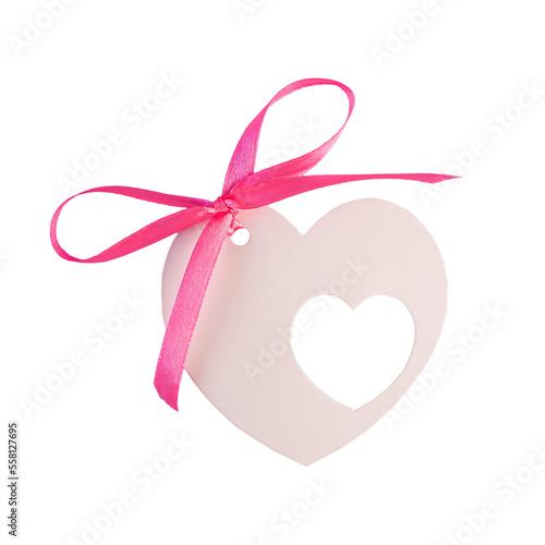 Wallpaper Mural White heartshaped card tag on transparent background isolated flatlay, creative minimal concept. Decorative heart with pink ribbon bow. Valentines day cards, gift. Top view,copy space,social media ban Torontodigital.ca