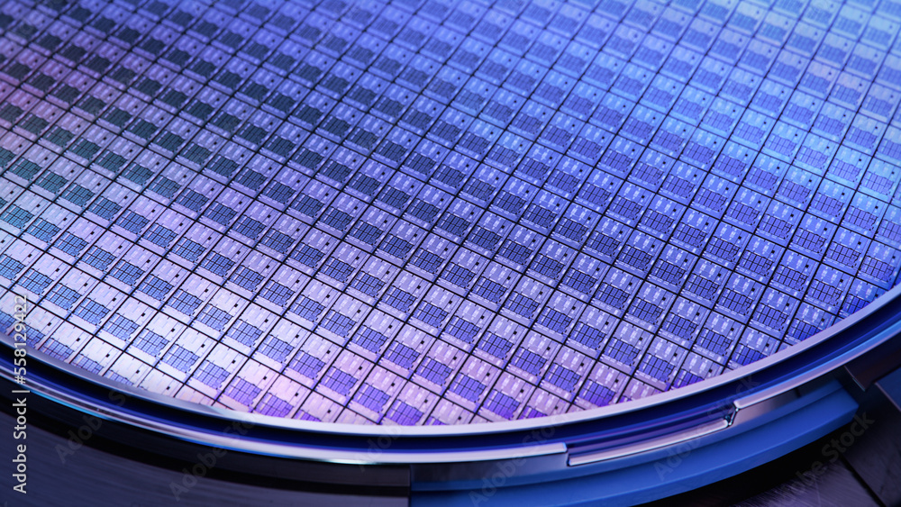Macro Shot of a Silicon Wafer with Computer Chips during Manufacturing