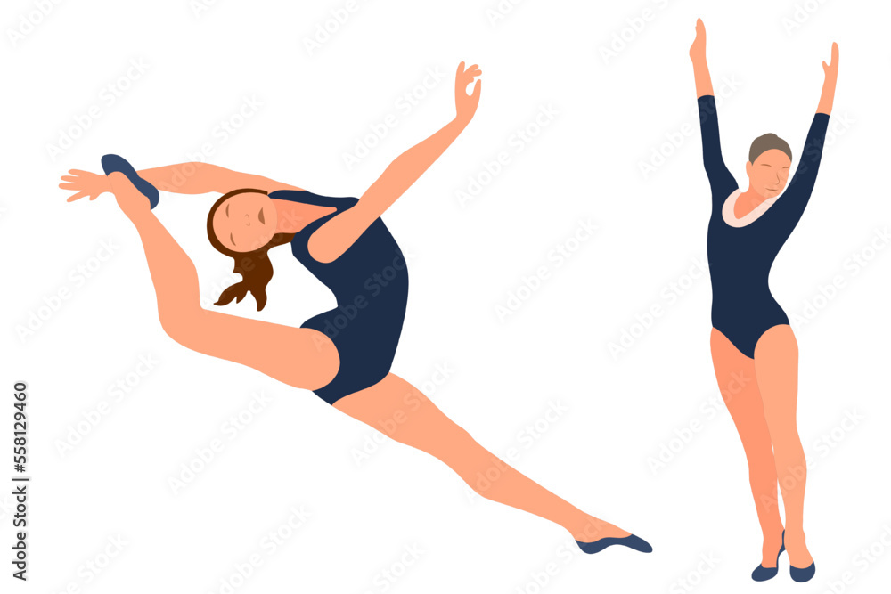 Vector athlete gymnast. Gymnastics sport. Sports queen. Flat style. Isolated vector Vector athlete gymnast. Gymnastics sport. Sports queen. Flat style. Isolated vector
