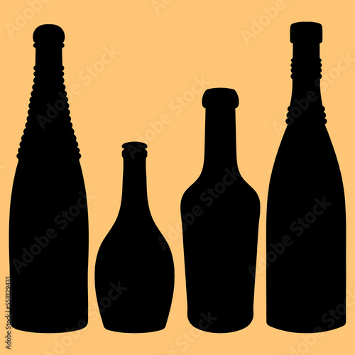 Shape of silhouette of bottle for alcohol, beer, kvass, waters. Outline of a container for storing liquid