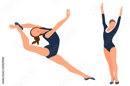 Vector athlete gymnast. Gymnastics sport. Sports queen. Flat style. Isolated vector