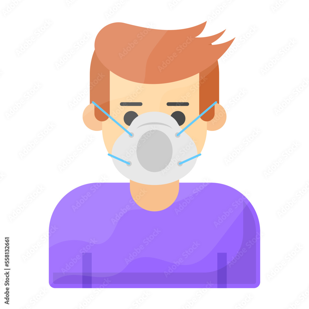 Reusable Respirator Parts vector color icon design, Environmental pollution symbol, Chemical Biological contamination sign, Pollutants stock illustration, Man wearing anti allergy mask concept