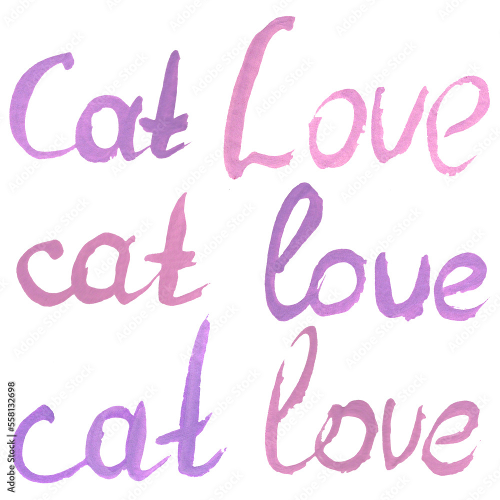 gouache words Cat, love