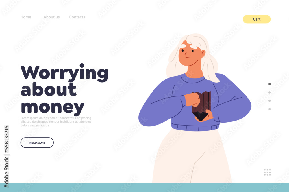 Worrying about money concept of landing page with poor woman suffer from financial problem, loss Worrying about money concept of landing page with poor woman suffer from financial problem, loss