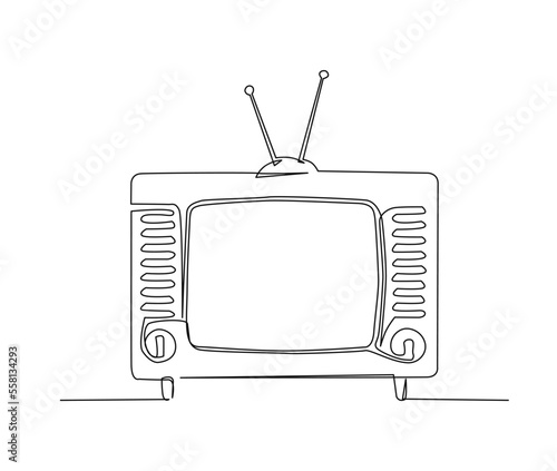 Continuous one line drawing of vintage analog television. Simple Retro TV hand drawn outline vector illustration.