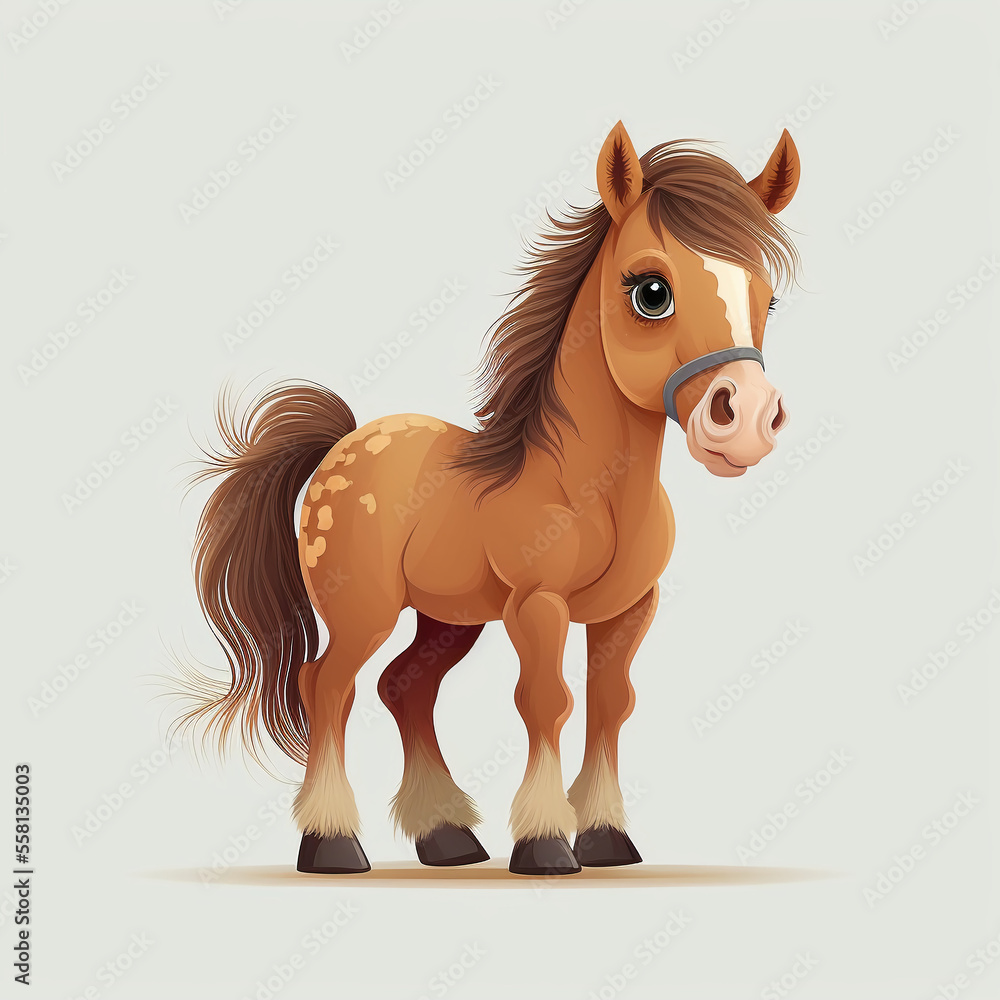 Cartoon horse illustration for kids and design. Generative AI.