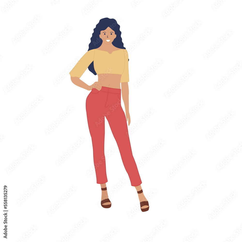 Fototapeta premium Fashion model. Beautiful young woman in a summer outfit. Vector isolated illustration