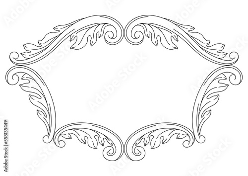 Decorative floral frame in baroque style. Black curling plant.