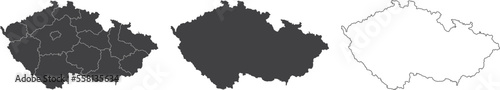 set of 3 maps of Czech Republic - vector illustrations