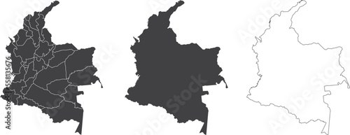 set of 3 maps of Colombia - vector illustrations