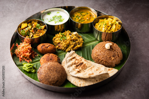 Millet Food thali or platter is an Indian vegetarian age old way of eating photo