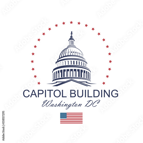 United States Capitol building icon in Washington DC isolated on white backgrpound