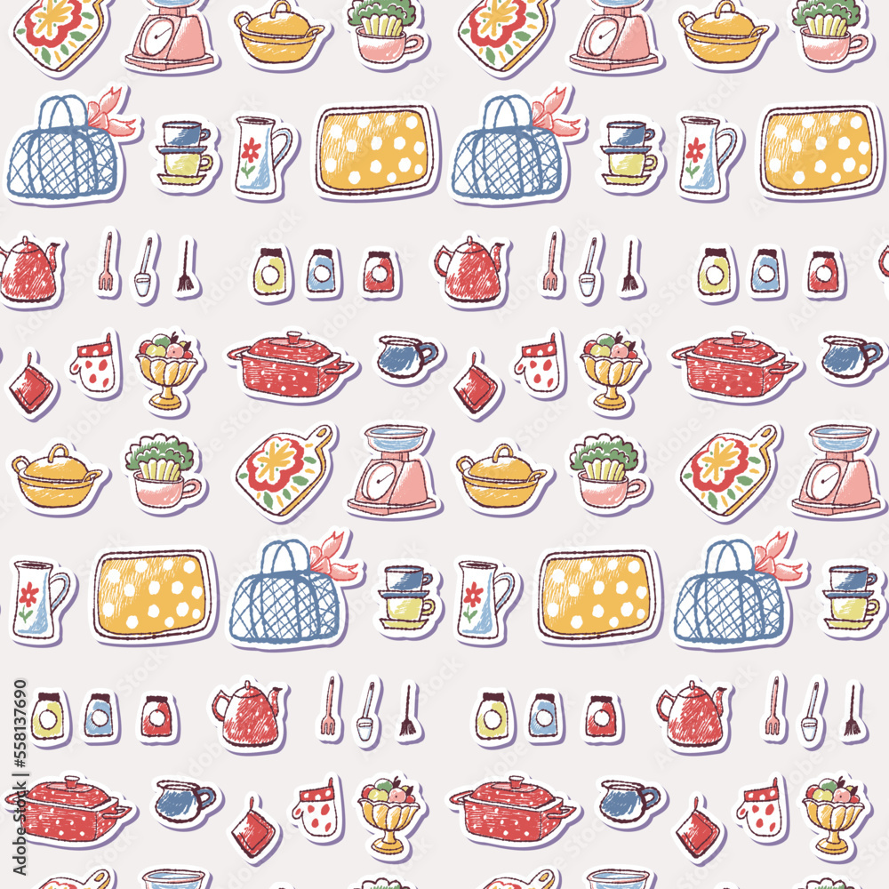 Seamless pattern with kitchen utensils.