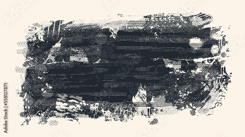 Abstract halftone background. Grunge design element. Distressed effect . Shapes with stripes screen print texture. Vector illustration