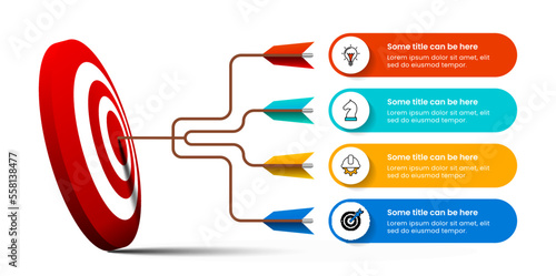 Infographic template. Dartboard with 4 steps and icons