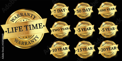 set of golden warranty logo,Vector golden warranty number. 7, 30, 3, 1, 2, 3,6, 5, 10, 15,,20life time,logo design. vector illustration photo