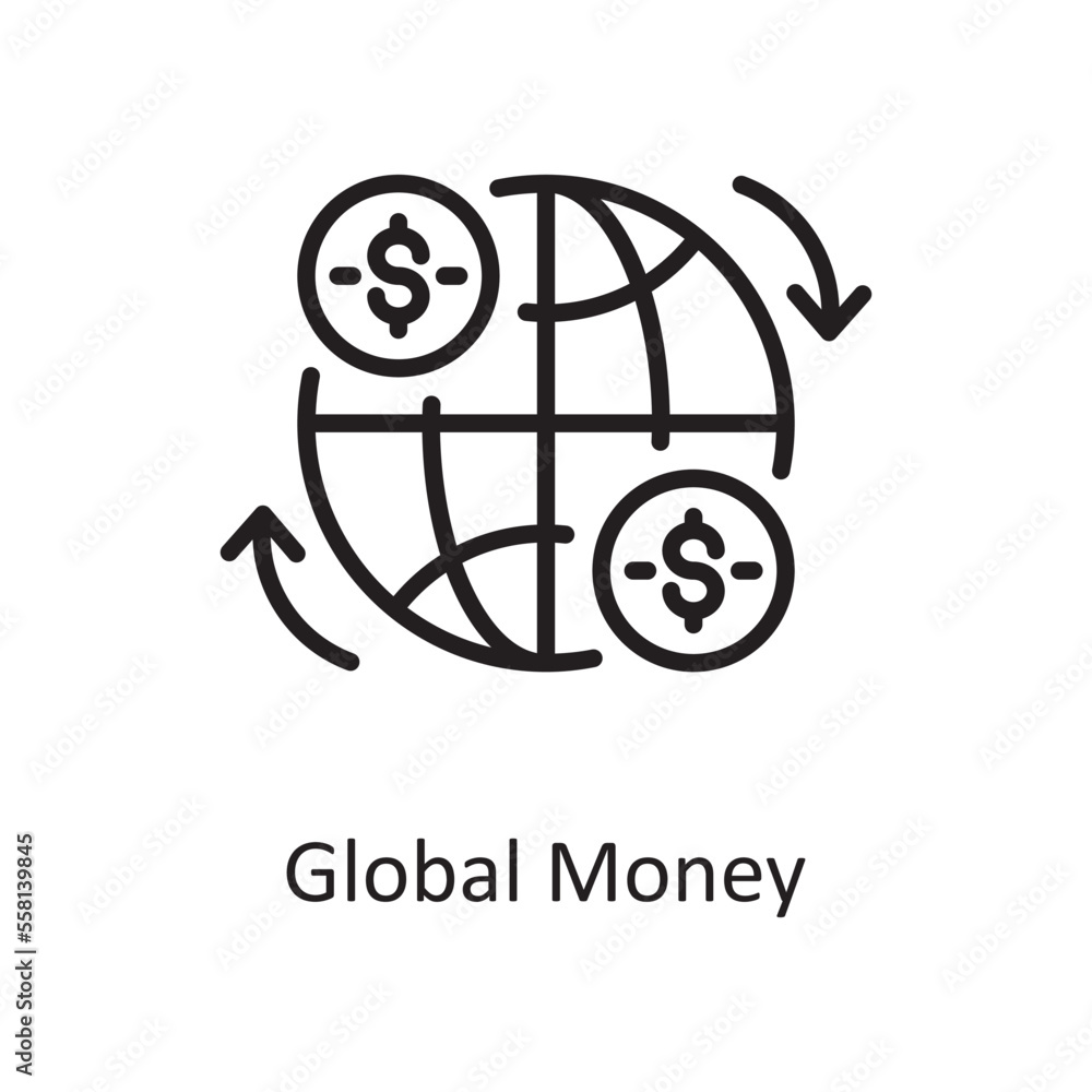 Global Money Vector Outline Icon Design illustration. Business And Data Management Symbol on White background EPS 10 File Global Money Vector Outline Icon Design illustration. Business And Data Management Symbol on White background EPS 10 File
