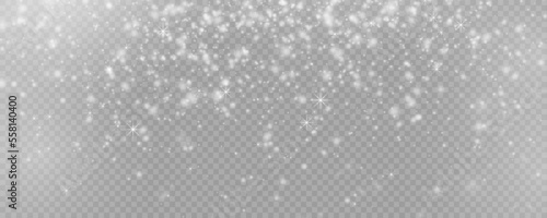 Realistic vector falling snow fall overlay. Shining snowflakes on transparent. Stock royalty free vector illustration