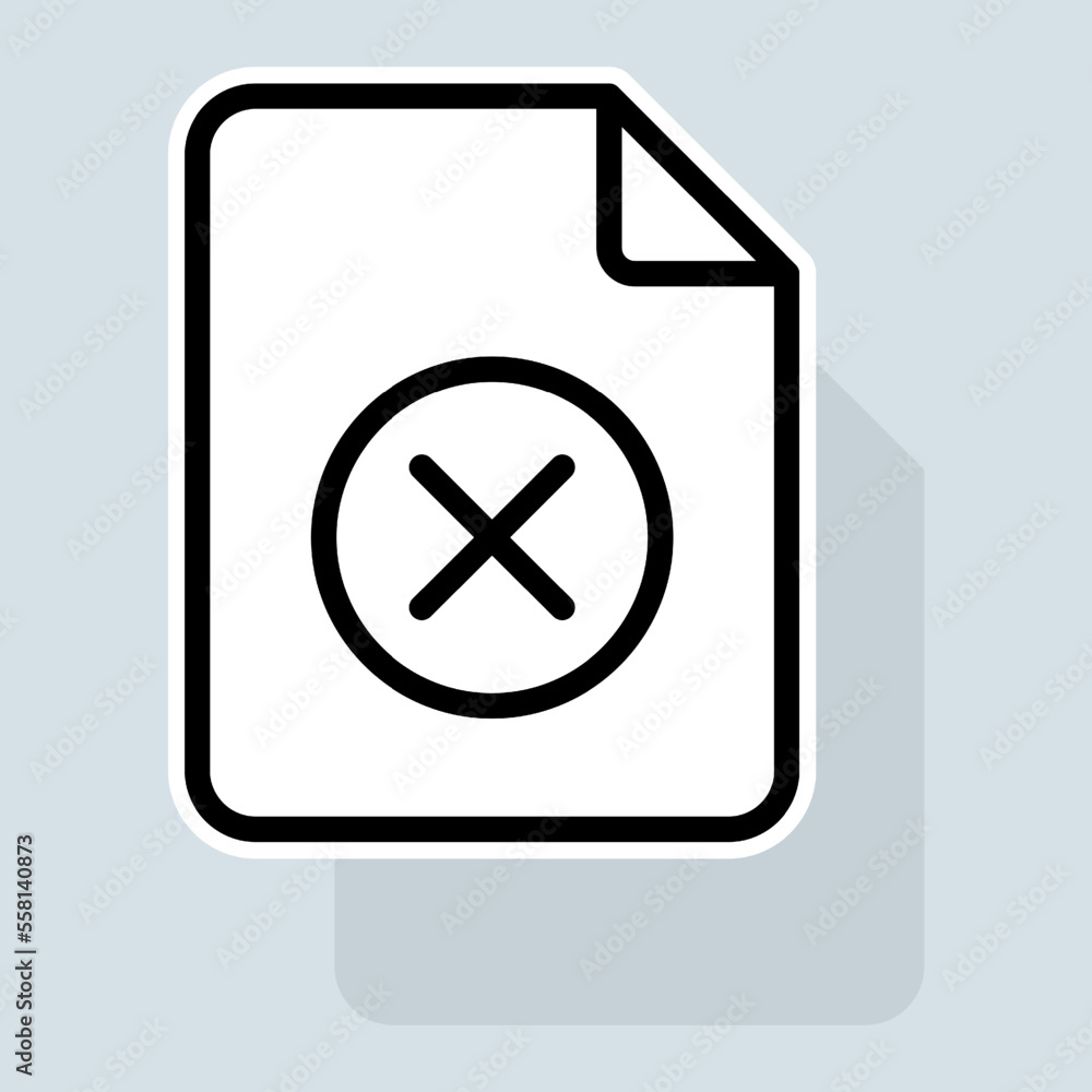 File with cross line icon. Banking protection, mail protection, personal data protection, cloud data protection, key, shield, monitor. Security concept. Vector sticker line icon on white background File with cross line icon. Banking protection, mail protection, personal data protection, cloud data protection, key, shield, monitor. Security concept. Vector sticker line icon on white background