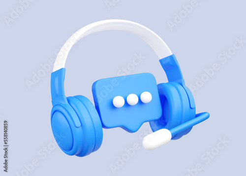 Support service 3d render icon - operator headphones with microphone for costumer communication. Wireless earphone photo