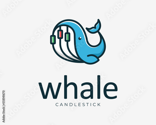 Whale Humpback Ocean Sea Pacific Candlestick Trade Chart Forex Cartoon Mascot Vector Logo Design