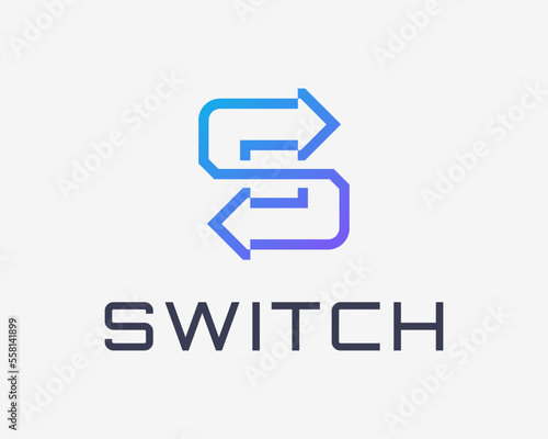 Letter S Switch Arrow Swap Change Transfer Reload Opposite Reverse Repeat Line Vector Logo Design