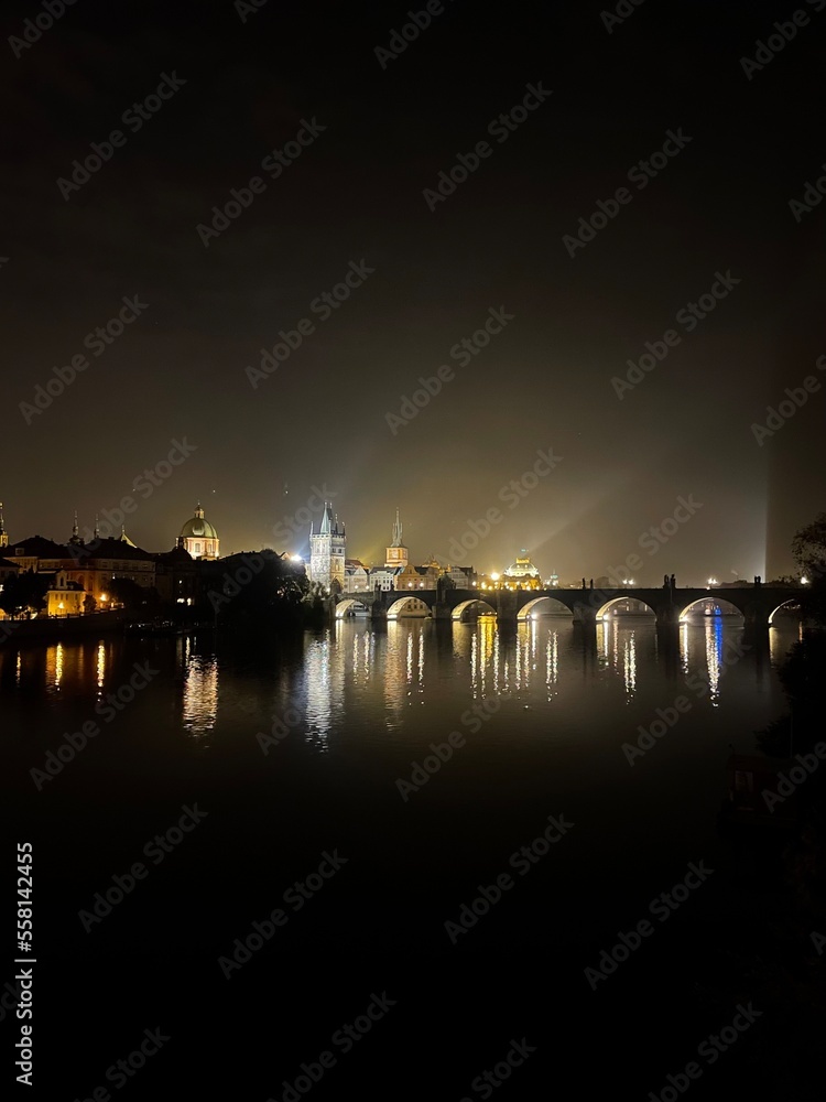 night view of the river Prague Charles Bridge