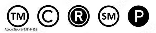 Set of intellectual property or copyright trademark symbols