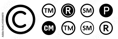 Set of intellectual property or copyright trademark symbols