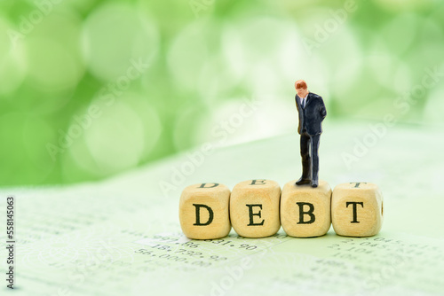 Billede på lærred Bad burden of consumer debt trap, business concept : Client worries about personal debt and considers ways to reduce or lessen the burden of debt