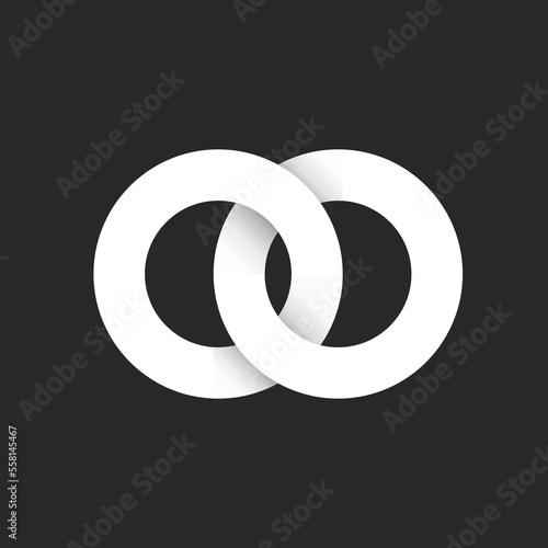 Monogram OO initials logo or chain symbol creative design, overlapping of two circles from ribbon.