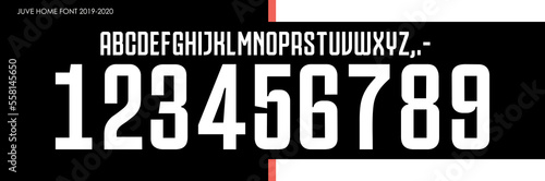 font vector team 2019 - 2020 kit sport style font. juventus home football style font. italy league. sports style letters and numbers for soccer team