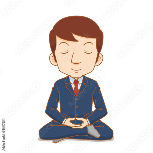 Cartoon illustration of two businessman sitting meditation.