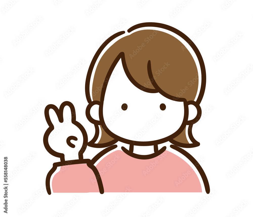 指で2を表すシンプルな女性の上半身イラスト 指で2を表すシンプルな女性の上半身イラスト
