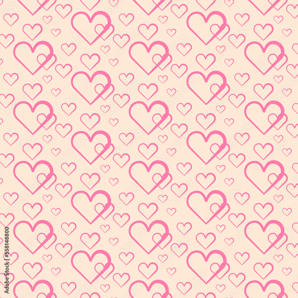 Seamless hearts pattern isolated on pink background.