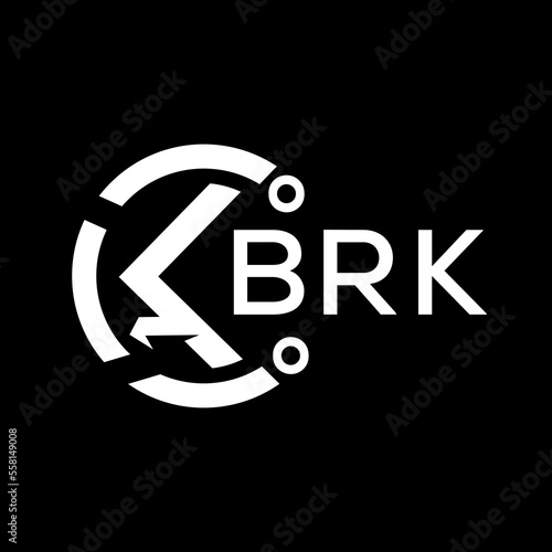 BRK letter logo. BRK white image on black background. BRK vector logo design for entrepreneur and business. BRK best icon.	
