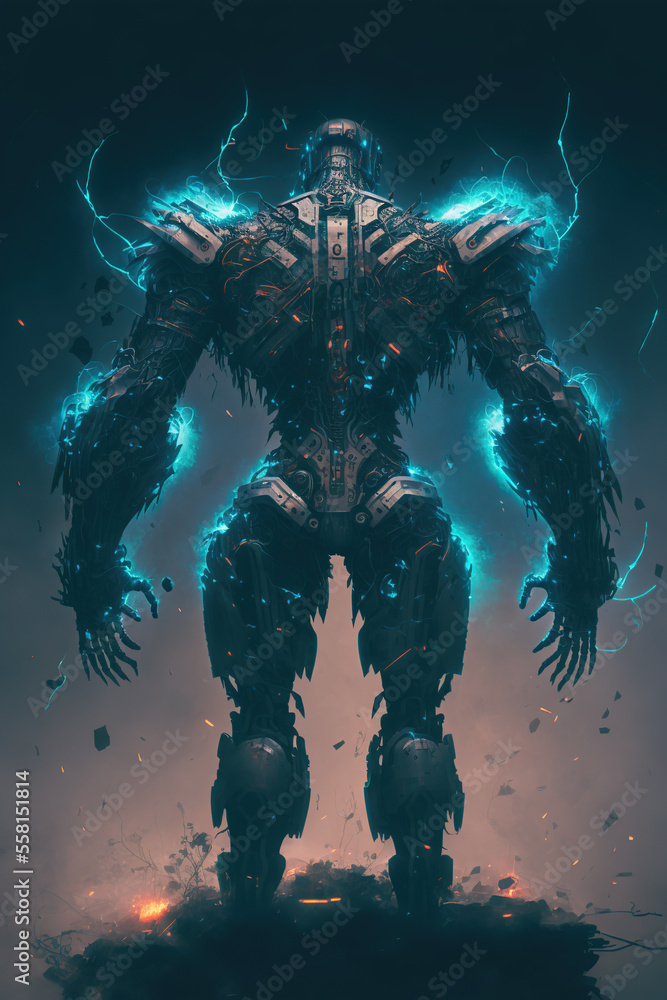 Fototapeta premium Cyberpunk robot, full body Abstract circuit