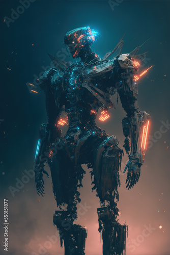 Cyberpunk robot, full body Abstract circuit
