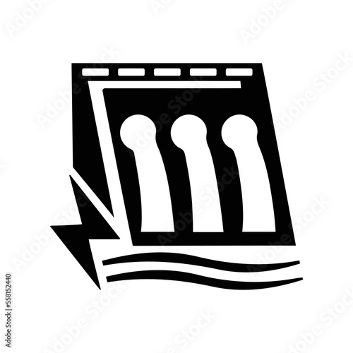 Factory, hydropower, industry icon. Black vector graphics.