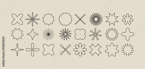 Vector set of different geometric shapes and elements. Brutalist design icons and signs. Basic forms