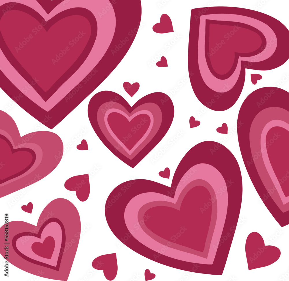 Modern abstract background with pink hearts. Vector illustration on a white background