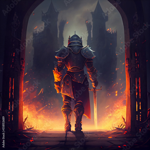 A man standing at the gate to hell ai art