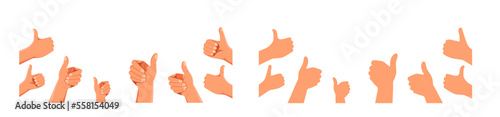 Many thumbs up. likes, approval, feedback flat illustration