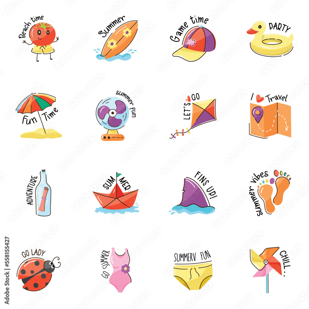 Collection of Summer Flat Stickers 

